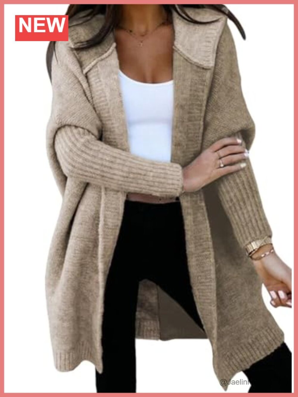 Hooded Open Front Knit Cardigan Long Sleeve Color Block Sweater
